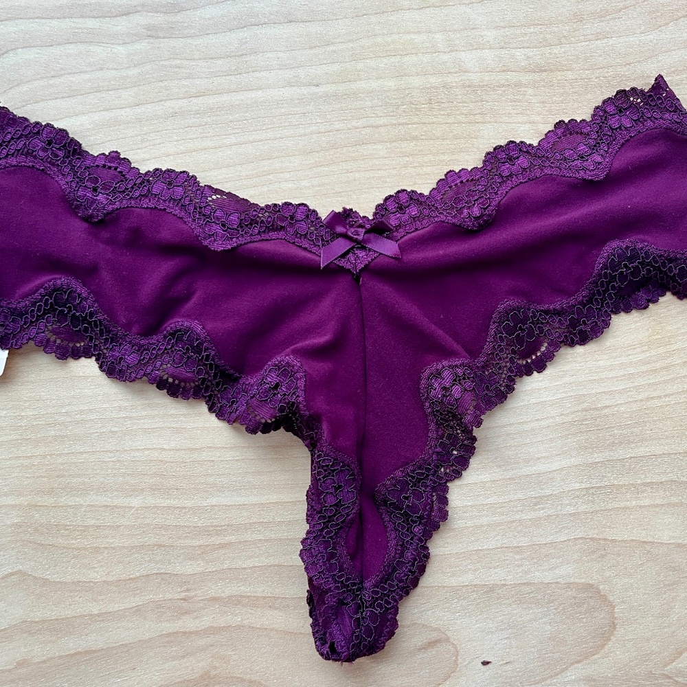 NWT Victoria's Secret Sexy Burgundy Satin and Lace Thong Panty. Sz S.